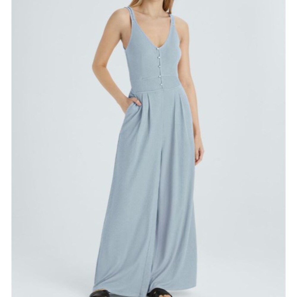 Halara Textured Fabric Double Strap Flowy Wide Leg Side Pocket Jumpsuit Size XL